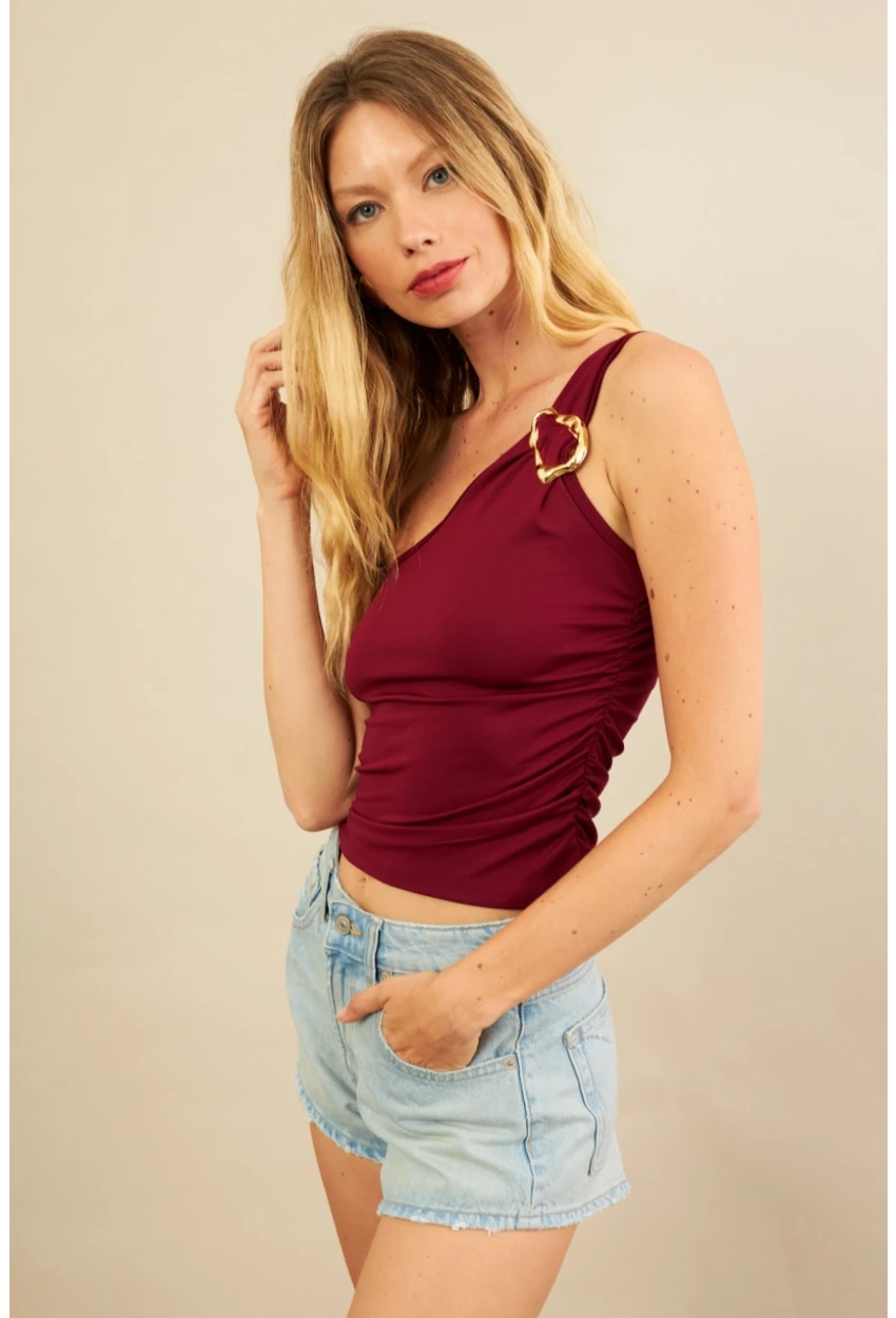 Kadın Bordo Tokalı Büzgülü Bluz AN6021