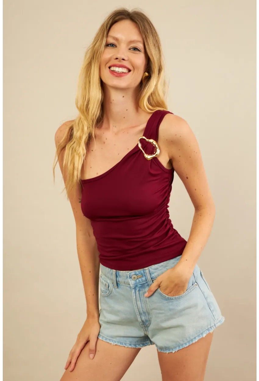 Kadın Bordo Tokalı Büzgülü Bluz AN6021