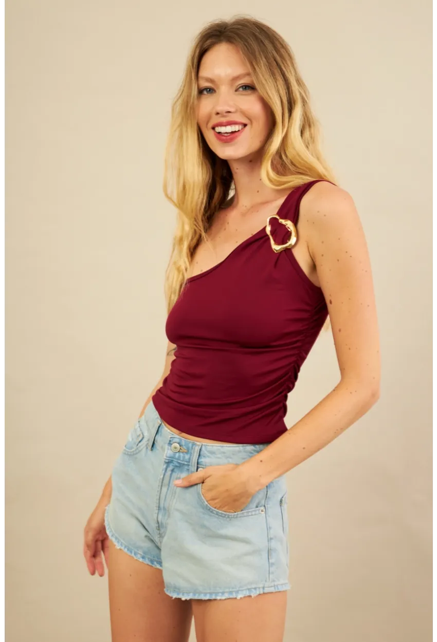 Kadın Bordo Tokalı Büzgülü Bluz AN6021