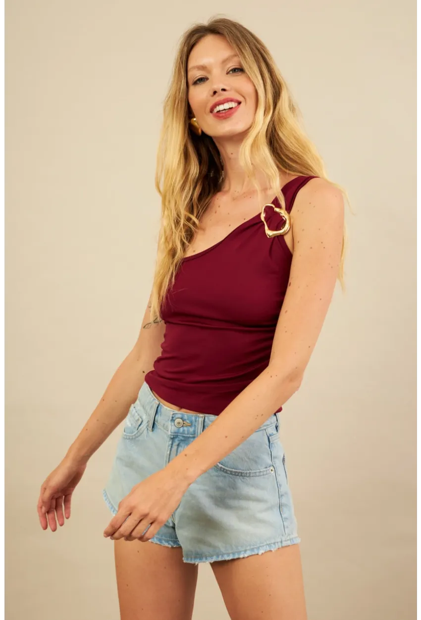 Kadın Bordo Tokalı Büzgülü Bluz AN6021