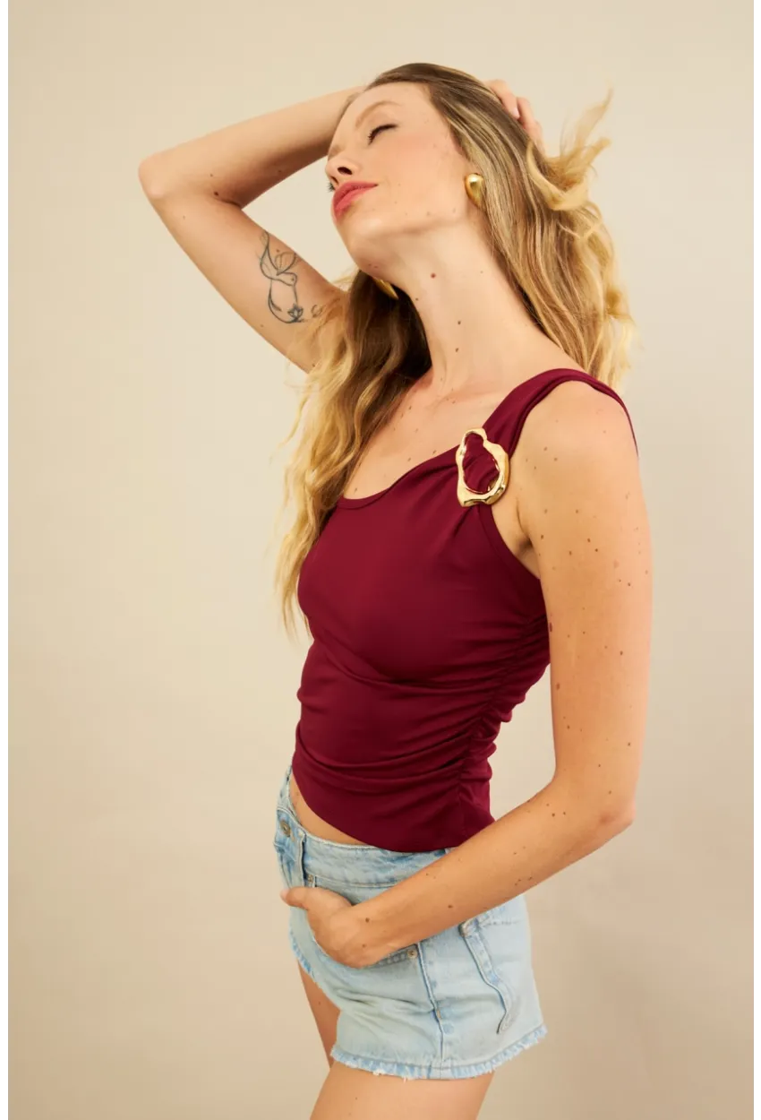 Kadın Bordo Tokalı Büzgülü Bluz AN6021