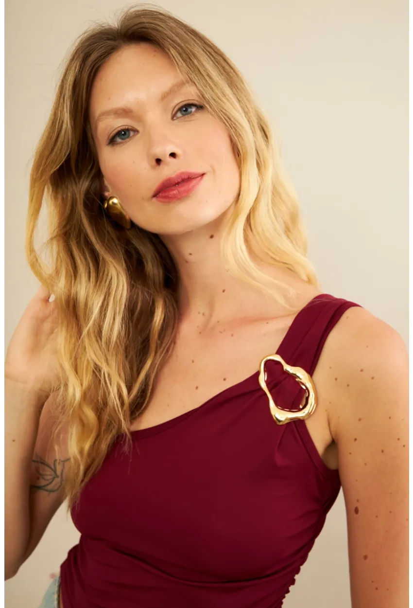 Kadın Bordo Tokalı Büzgülü Bluz AN6021