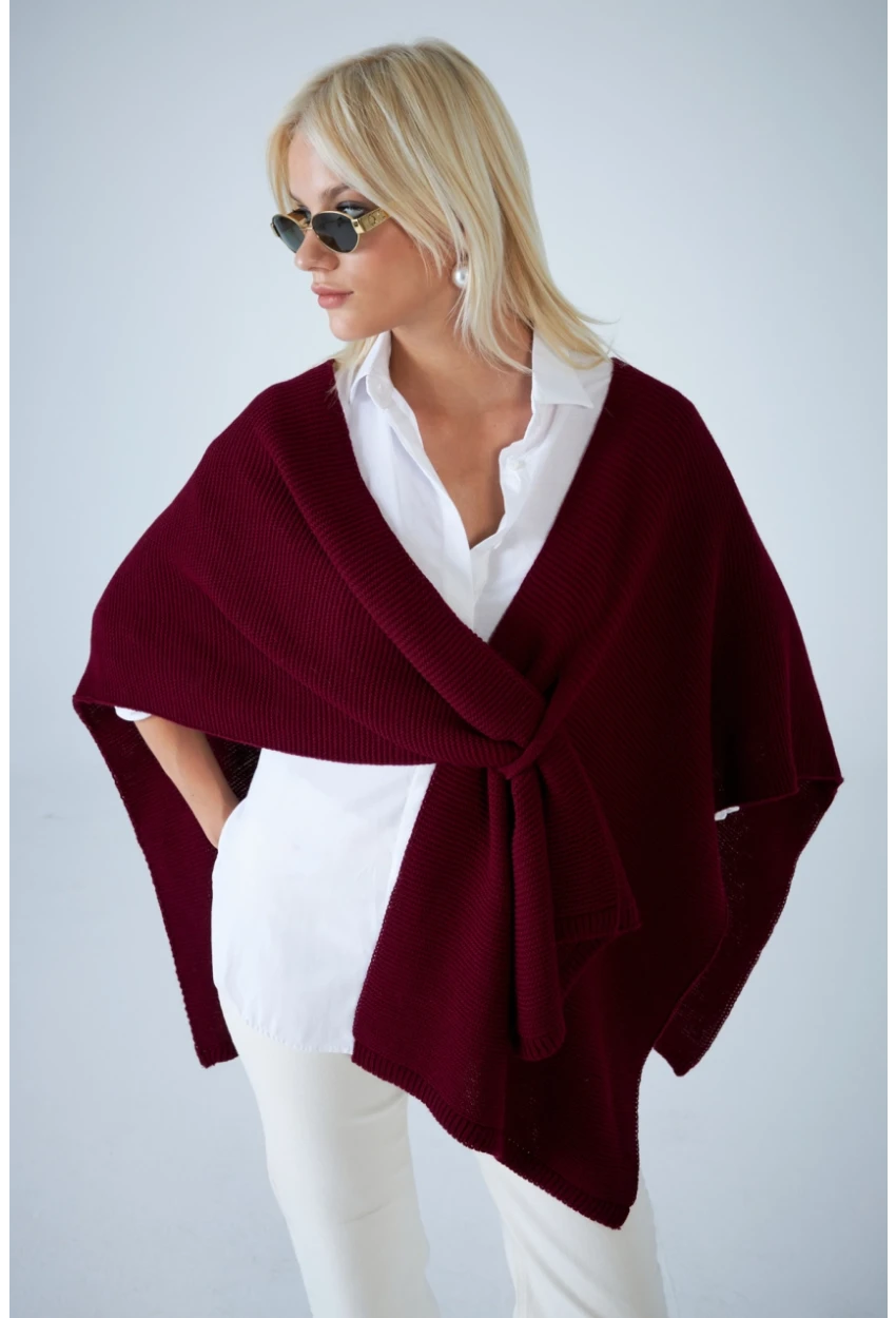 Kadın Bordo Triko Şal YV358