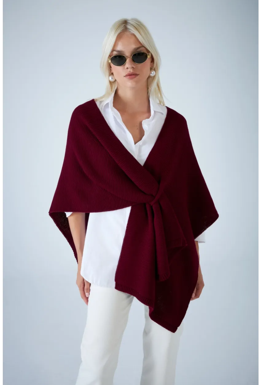 Kadın Bordo Triko Şal YV358
