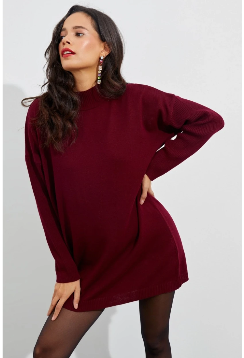 Kadın Bordo Triko Tunik YV110