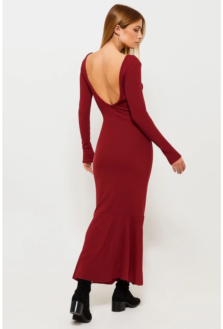 Kadın Bordo U Yaka Maxi Elbise EY1129