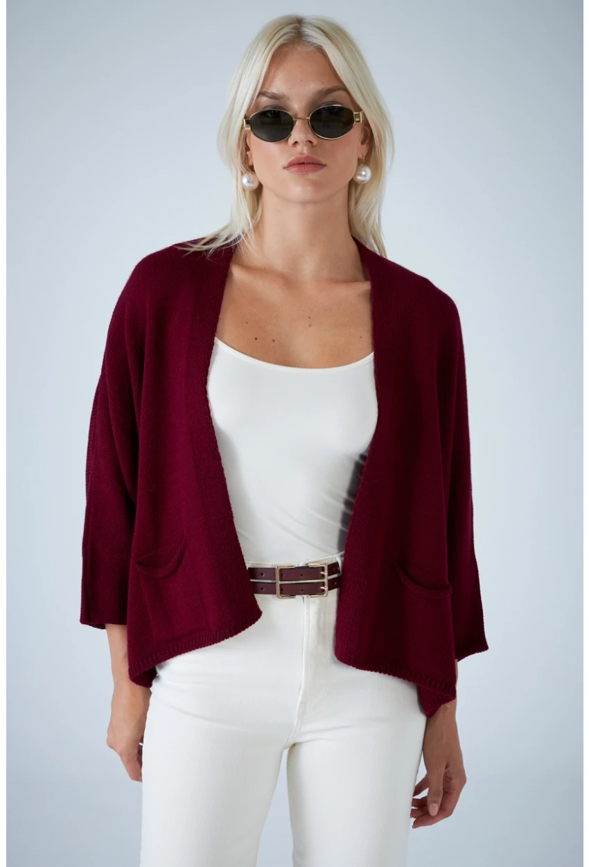 Kadın Bordo Yarasa Kol Hırka YV357