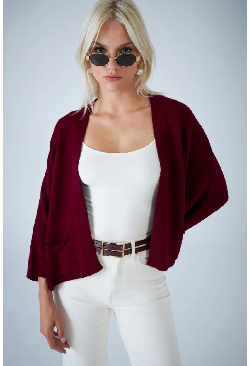 Kadın Bordo Yarasa Kol Hırka YV357