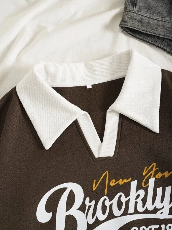 Kadın Brooklyn Retro Kolej Sweatshirt Kahverengi