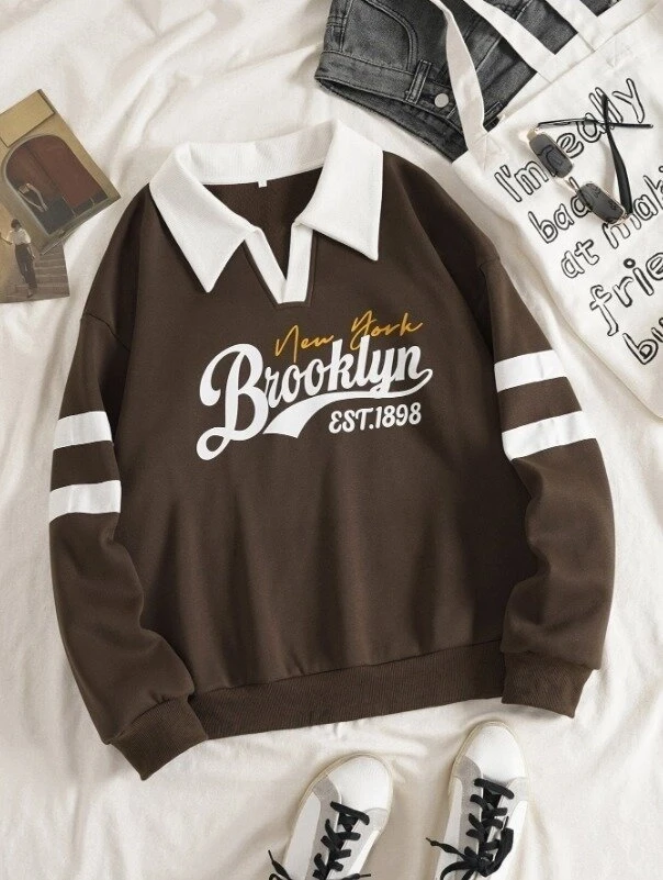 Kadın Brooklyn Retro Kolej Sweatshirt Kahverengi
