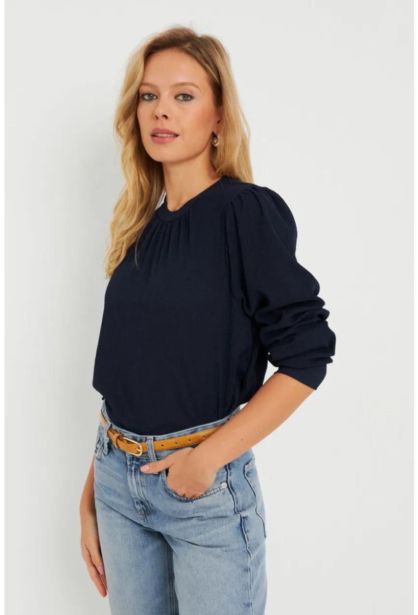 Kadın Bürümcük Bluz Lacivert AYD274