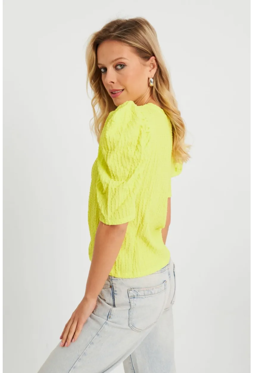 Kadın Bürümcük Bluz Neon Sarı AYD282