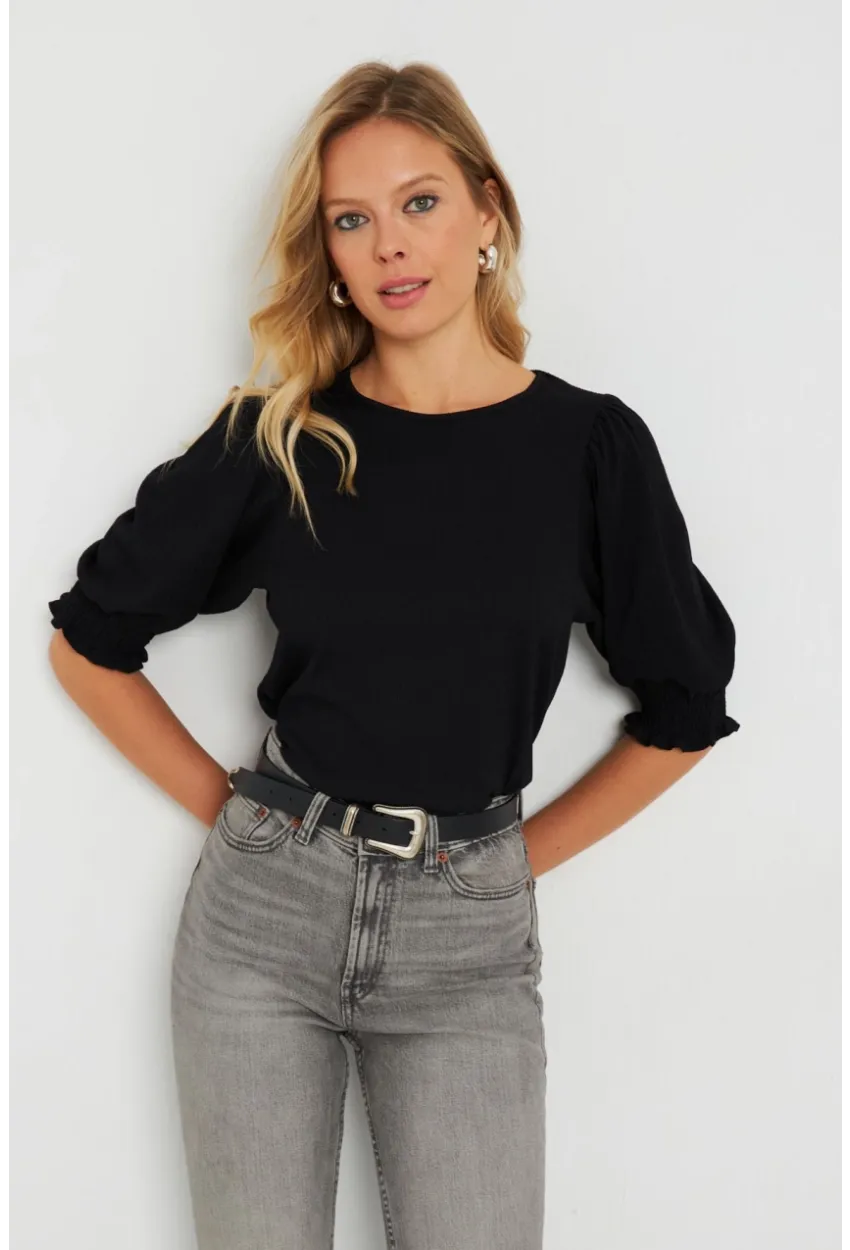 Kadın Bürümcük Bluz Siyah AYD285