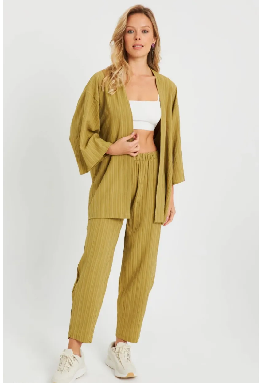 Kadın Bürümcük Kimono Takım Haki Q983