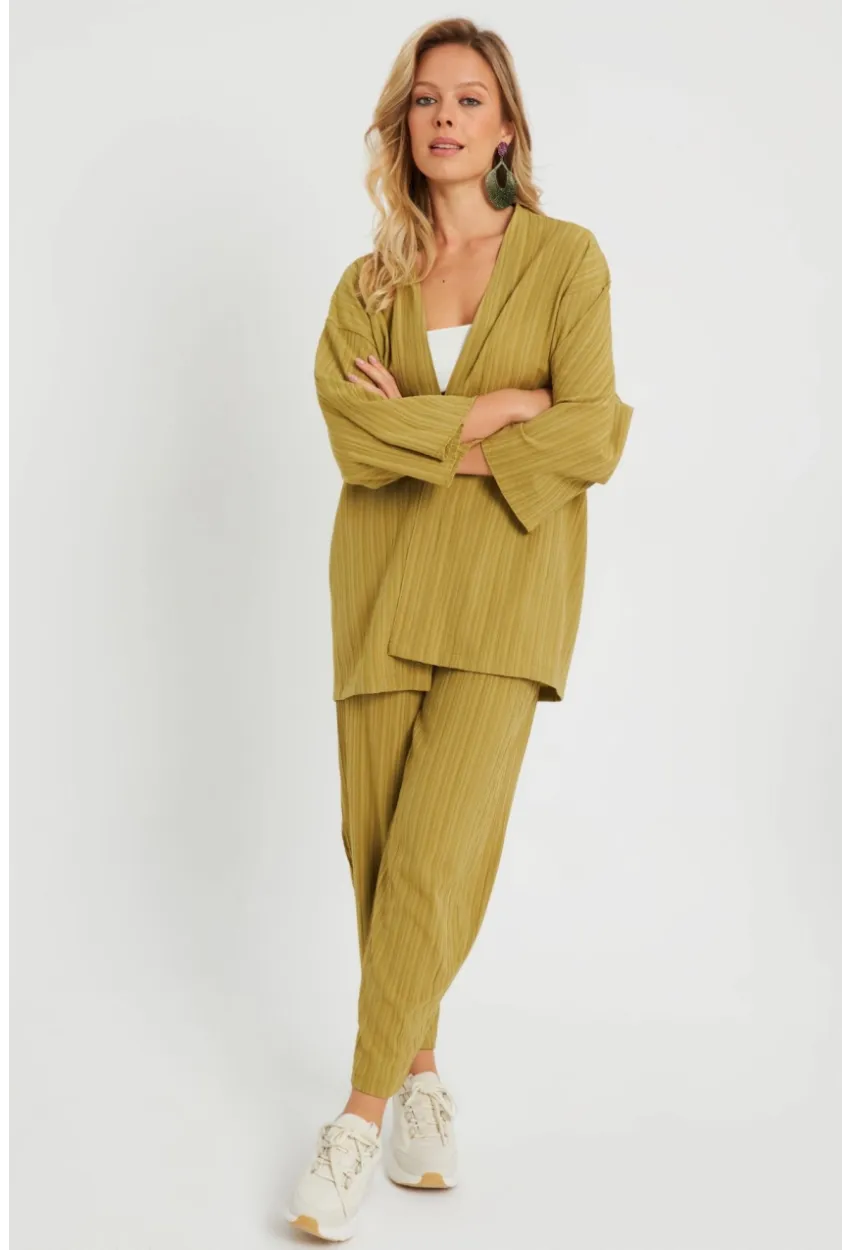 Kadın Bürümcük Kimono Takım Haki Q983