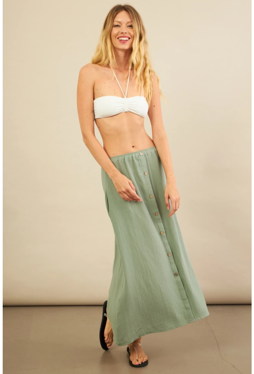 Kadın Çağla Cepli Müslin Midi Etek BTY103