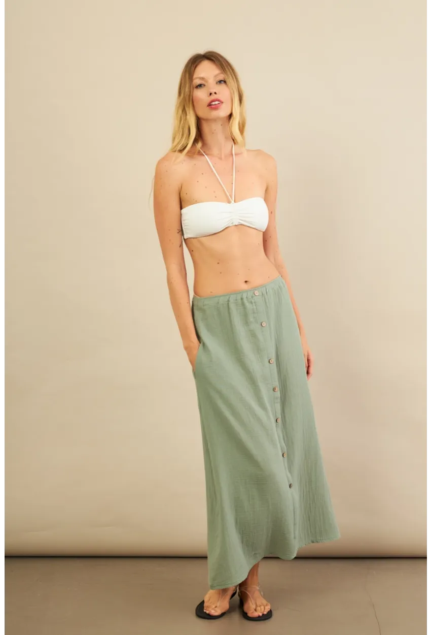 Kadın Çağla Cepli Müslin Midi Etek BTY103