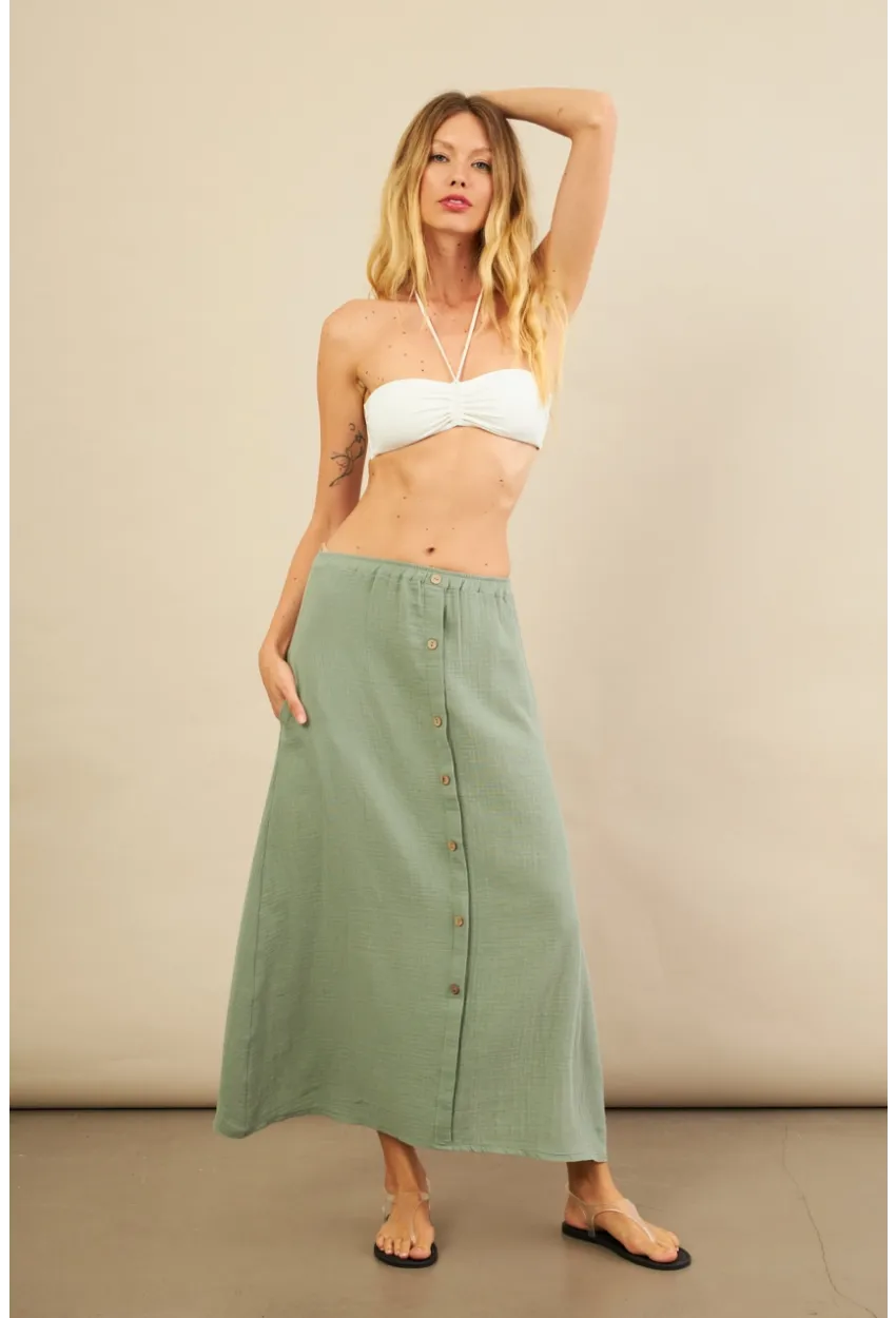 Kadın Çağla Cepli Müslin Midi Etek BTY103