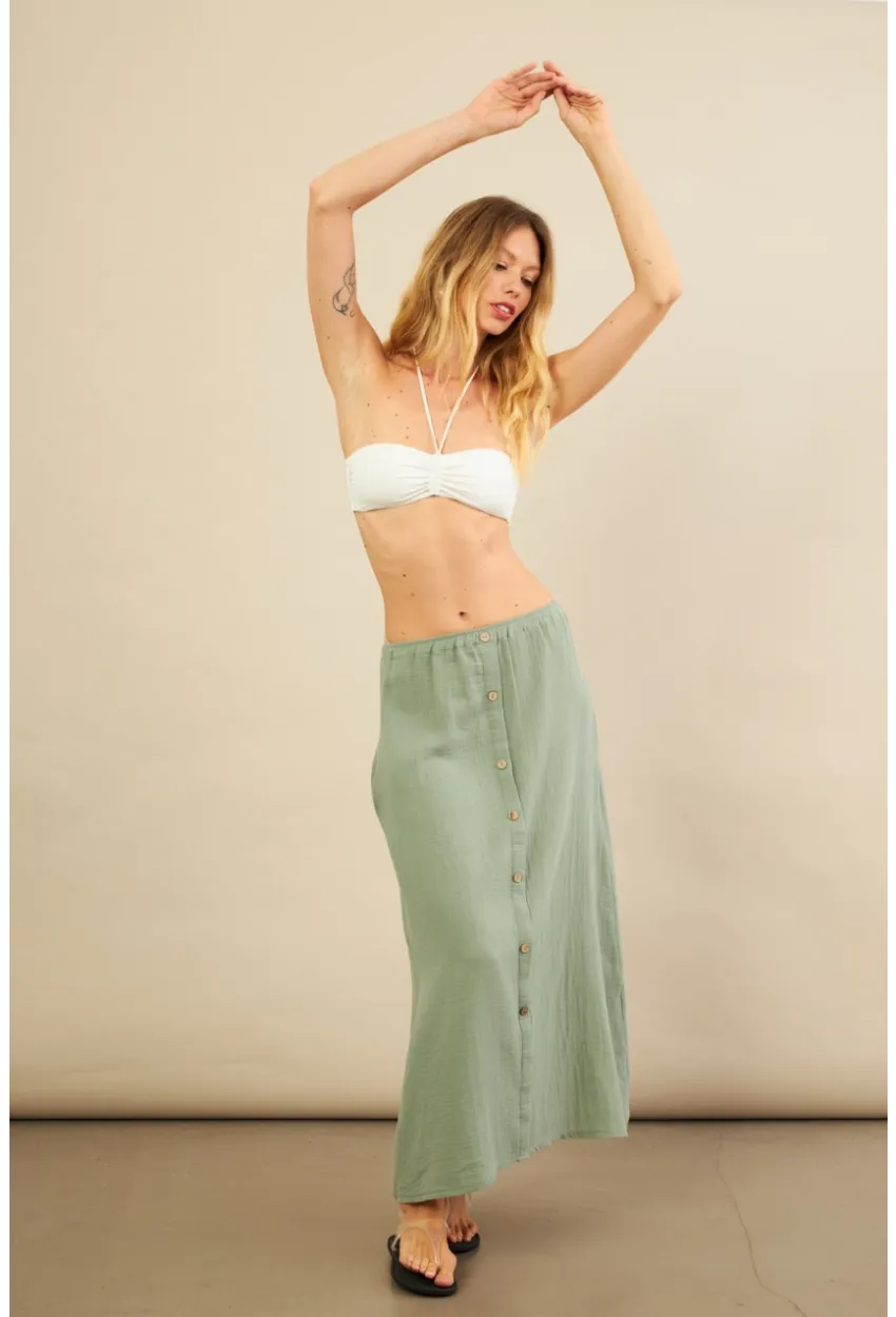 Kadın Çağla Cepli Müslin Midi Etek BTY103