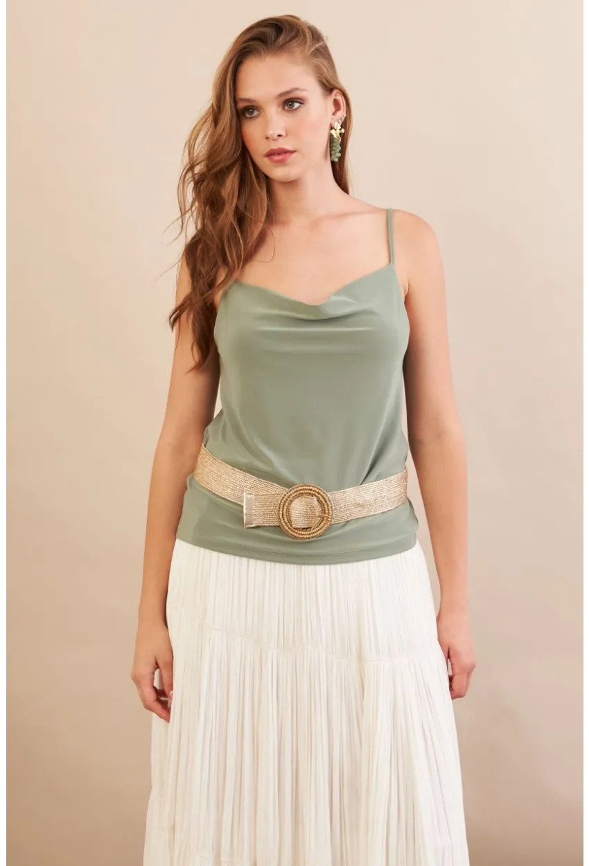 Kadın Çağla Melanj Degaje Yaka Bluz LPP1286-90