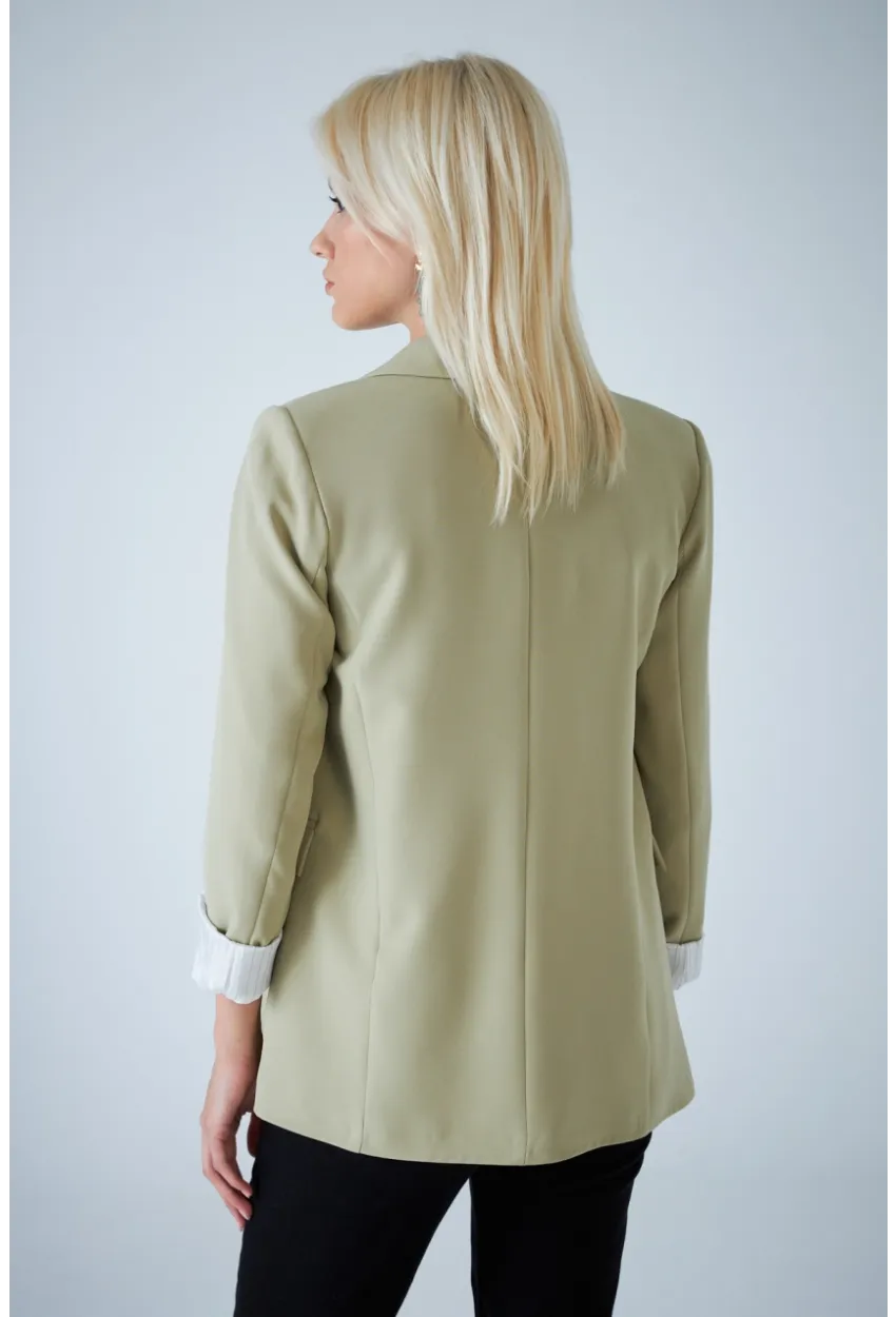 Kadın Çağla Yeşili Çizgi Astarlı Blazer Ceket BES3049