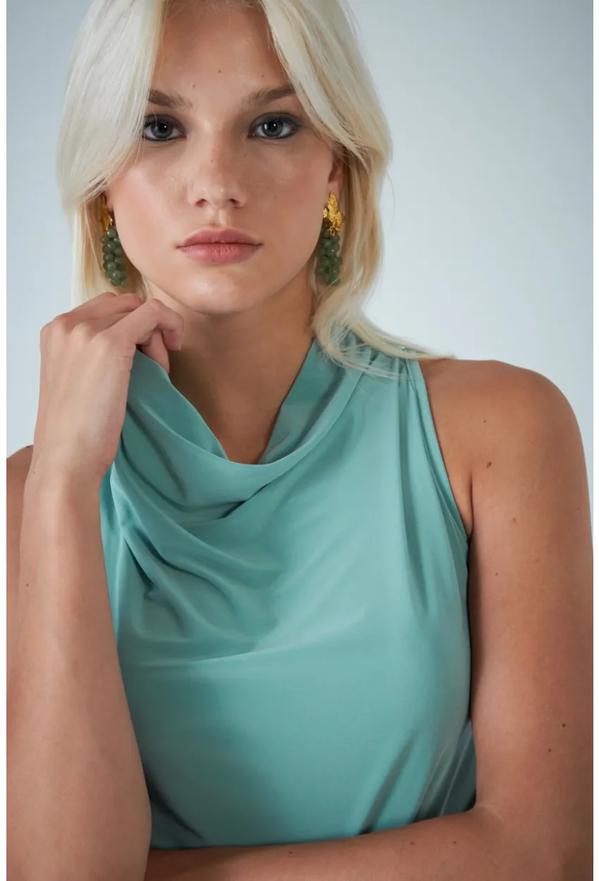 Kadın Çağla Yeşili Degaje Yaka Kolsuz Bluz COL1226-90