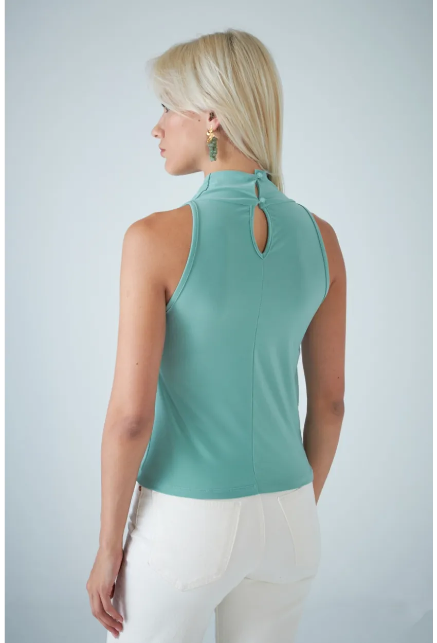 Kadın Çağla Yeşili Degaje Yaka Kolsuz Bluz COL1226-90