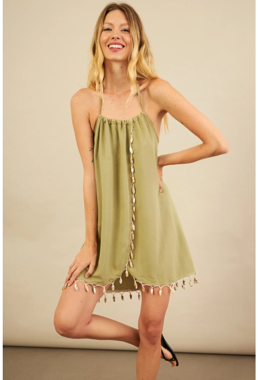 Kadın Çağla Yeşili Deniz Kabuğu Detaylı Play Elbisesi KED0051-90