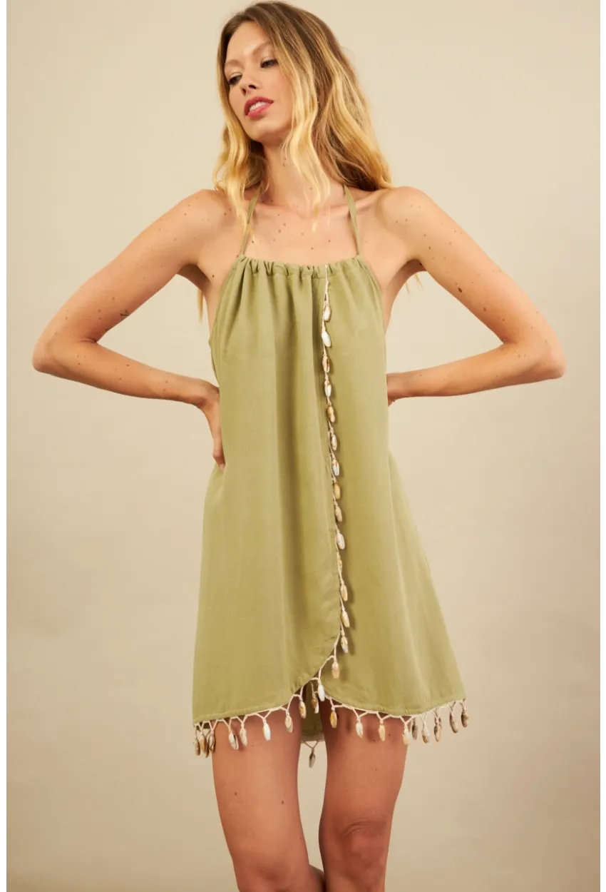 Kadın Çağla Yeşili Deniz Kabuğu Detaylı Play Elbisesi KED0051-90