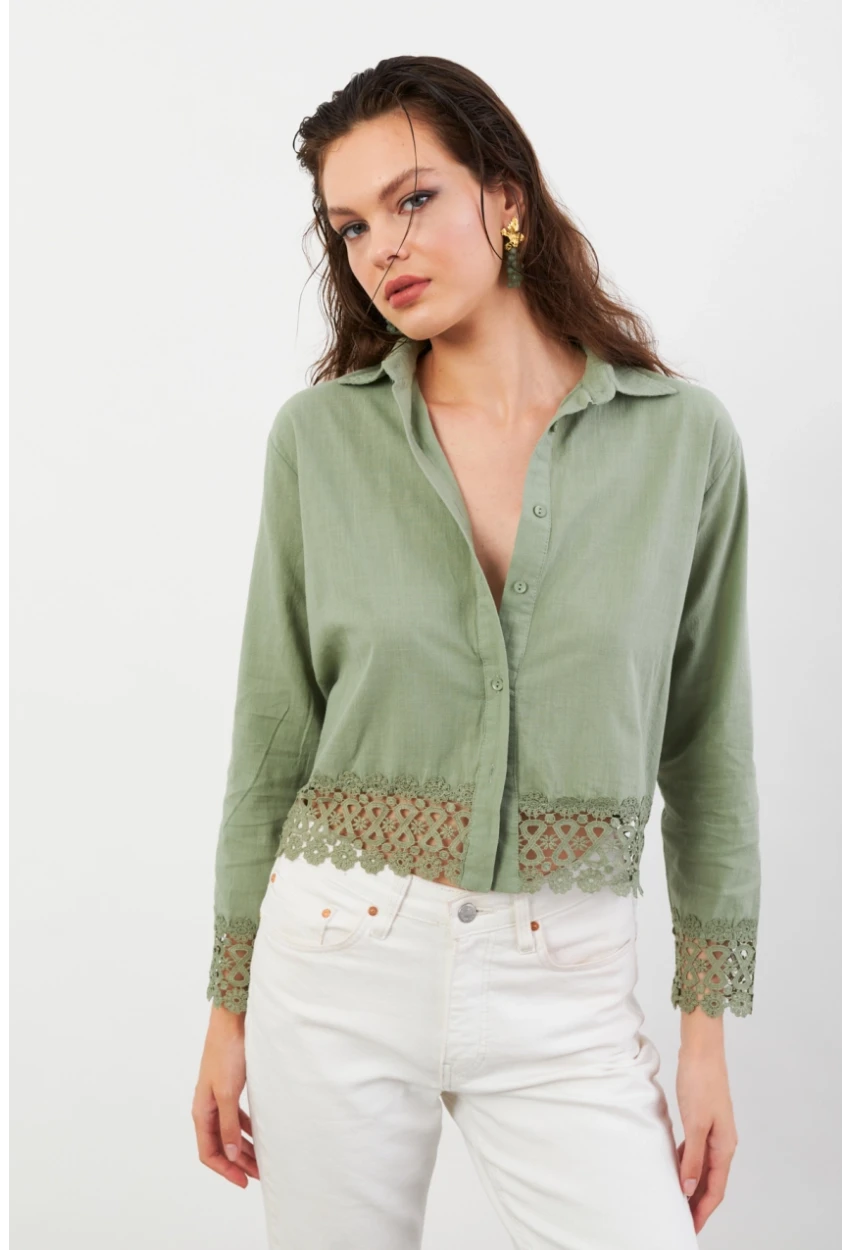 Kadın Çağla Yeşili Güpürlü Gömlek MPC030