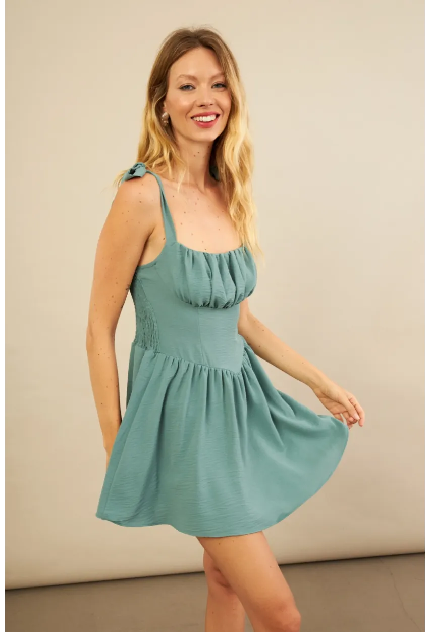 Kadın Çağla Yeşili Sırtı Gipeli Mini Elbise YEL221688