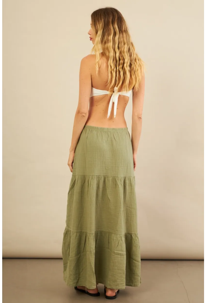 Kadın Çağla Yeşili Yırtmaçlı Müslin Etek ÖM7016
