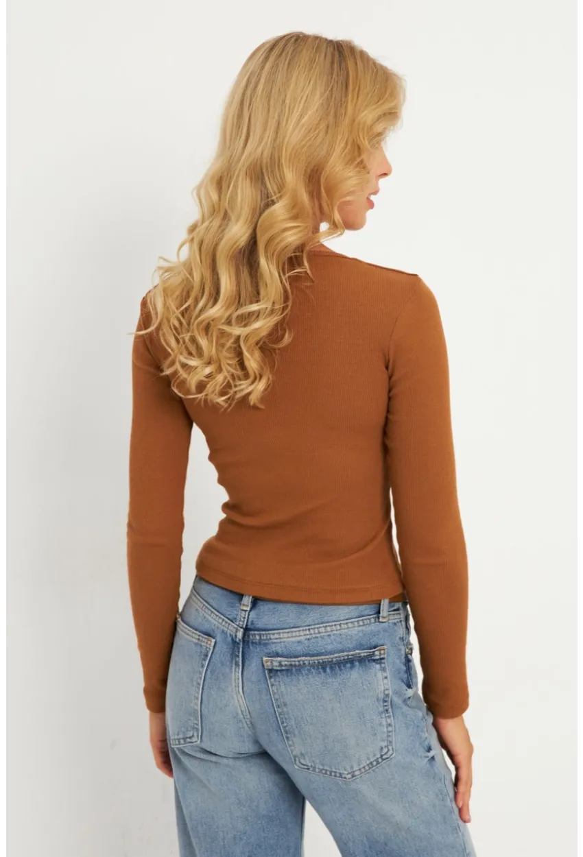 Kadın Camel Aksesuarlı Kaşkorse Bluz RLO17