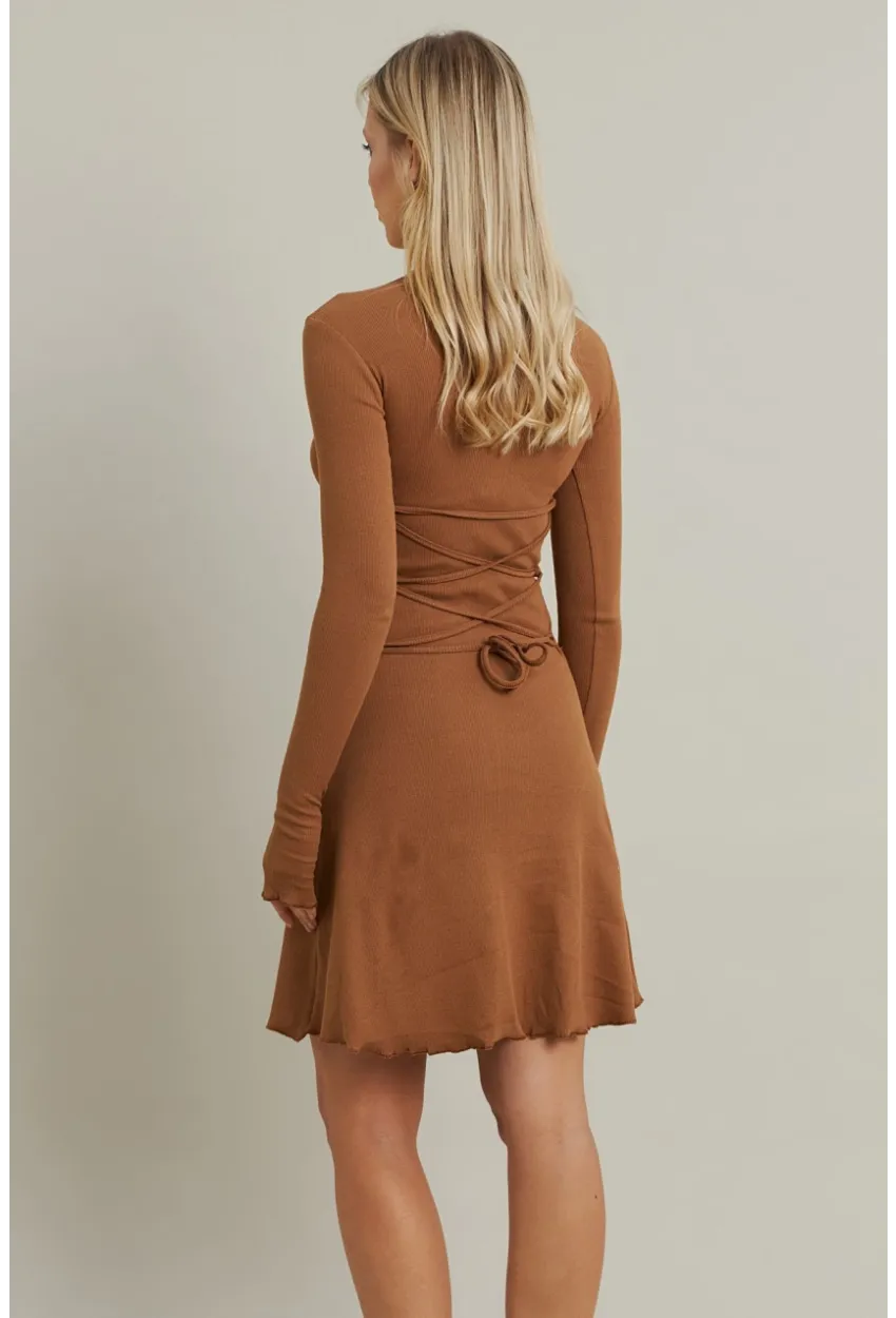 Kadın Camel Bağlamalı Kaşkorse Mini Elbise FRY2175