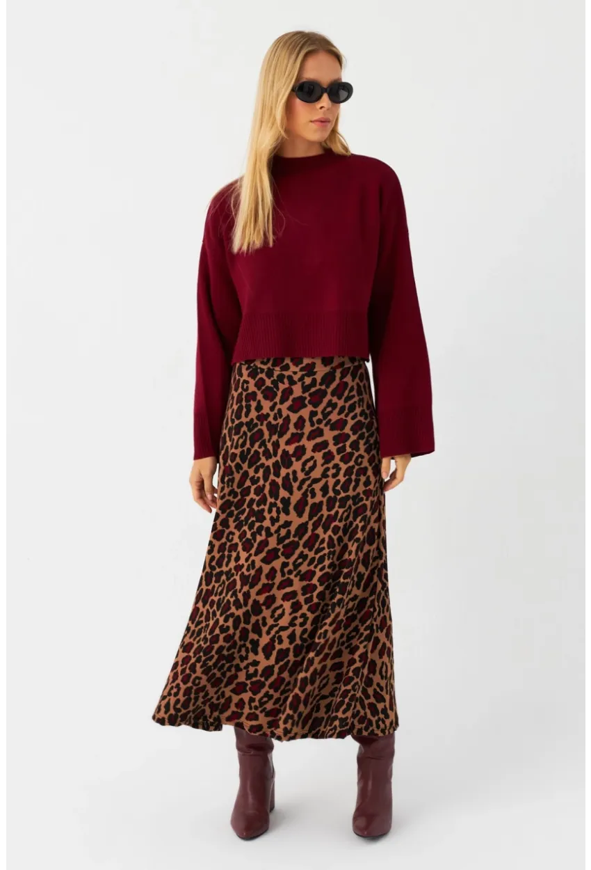 Kadın Camel Desenli Çan Etek LON3007