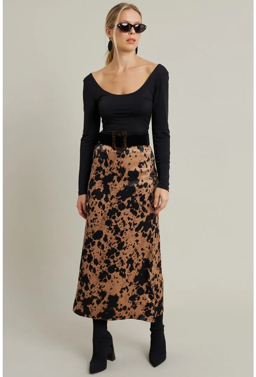 Kadın Camel Desenli Saten Etek MCAR1060