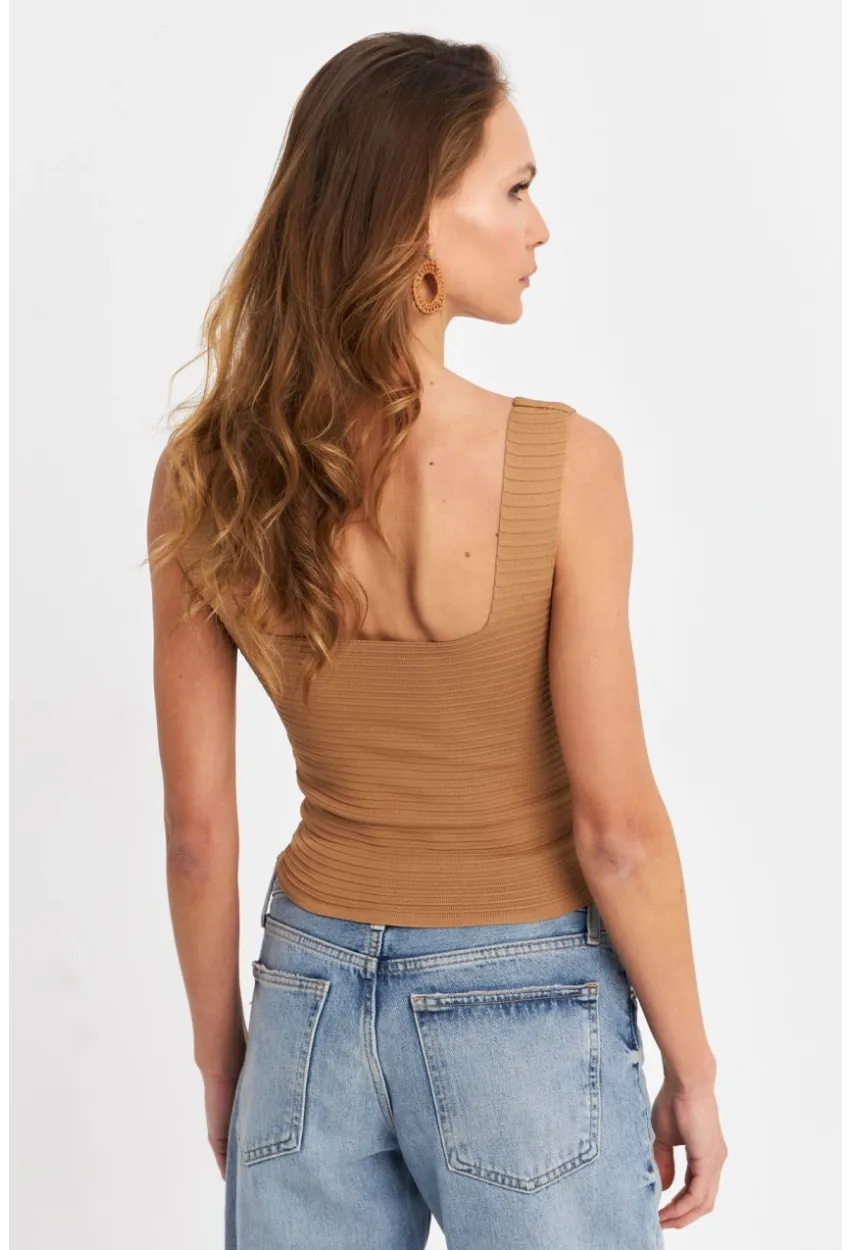 Kadın Camel Kare Yaka Triko Bluz SE8