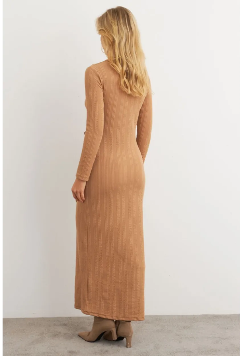 Kadın Camel Kruvaze Maxi Elbise MTF31