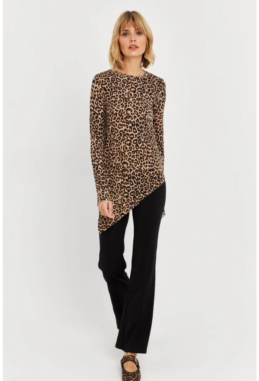 Kadın Camel-Siyah Asimetrik Leopar Tunik MLPP1186-1