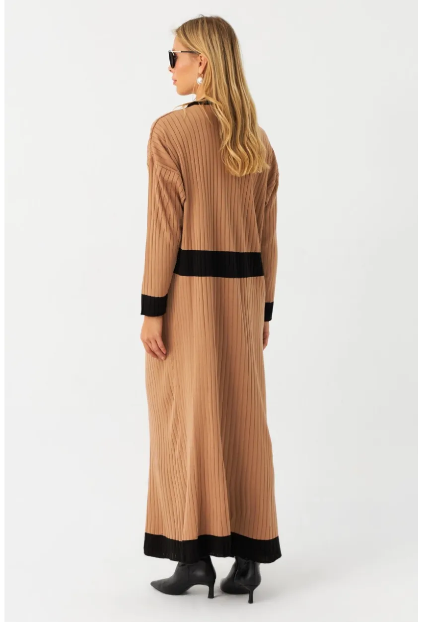 Kadın Camel-Siyah Düğme Detaylı Maxi Elbise MTC3201