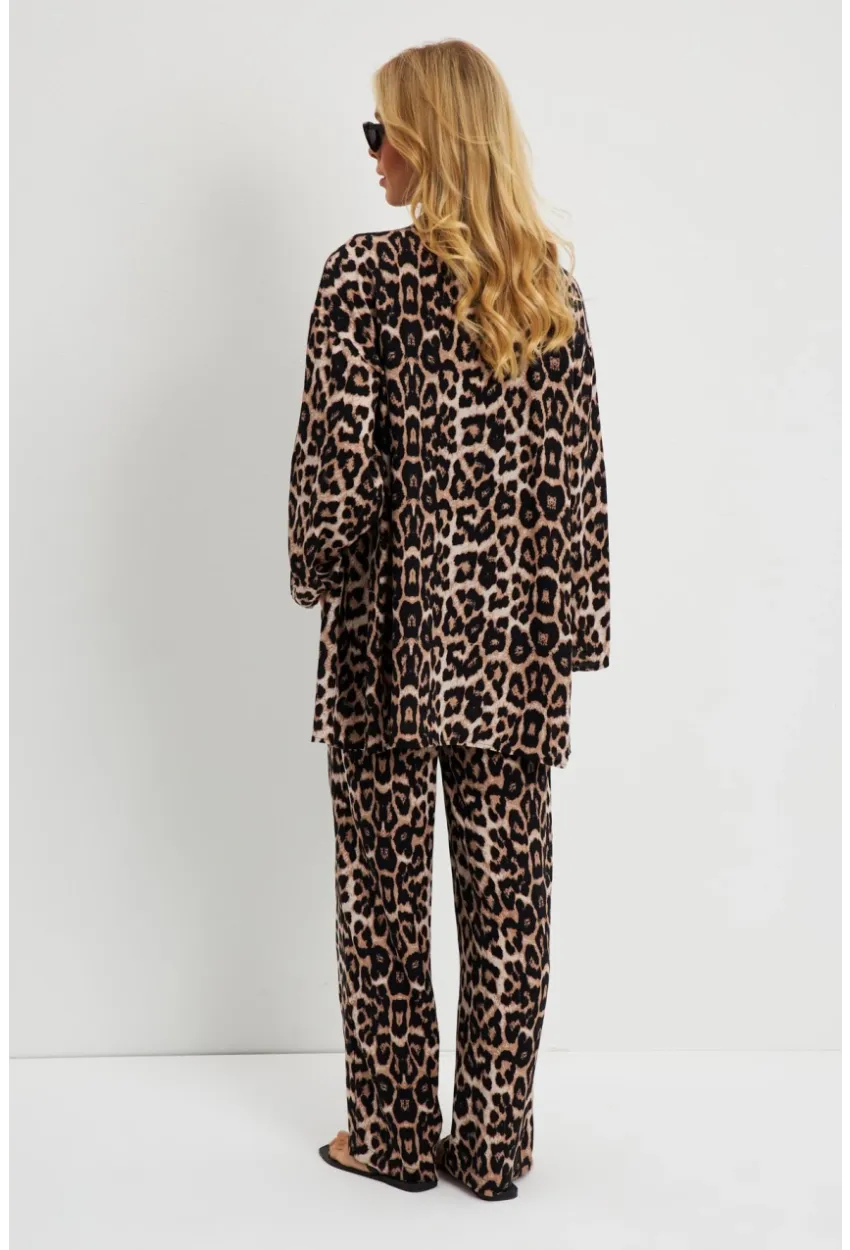 Kadın Camel-Siyah Leopar Desenli Kimono Takım GÇ163