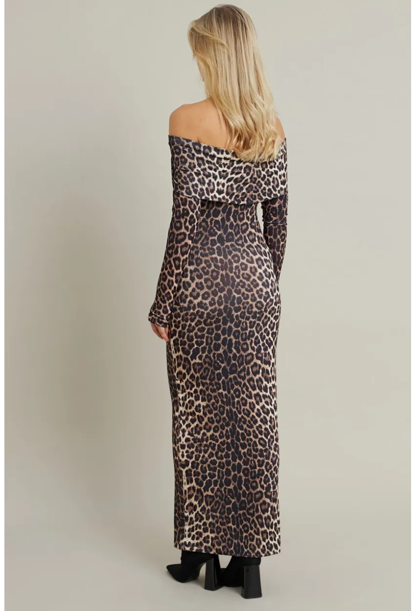 Kadın Camel-Siyah Madonna Yaka Maxi Elbise LİK10