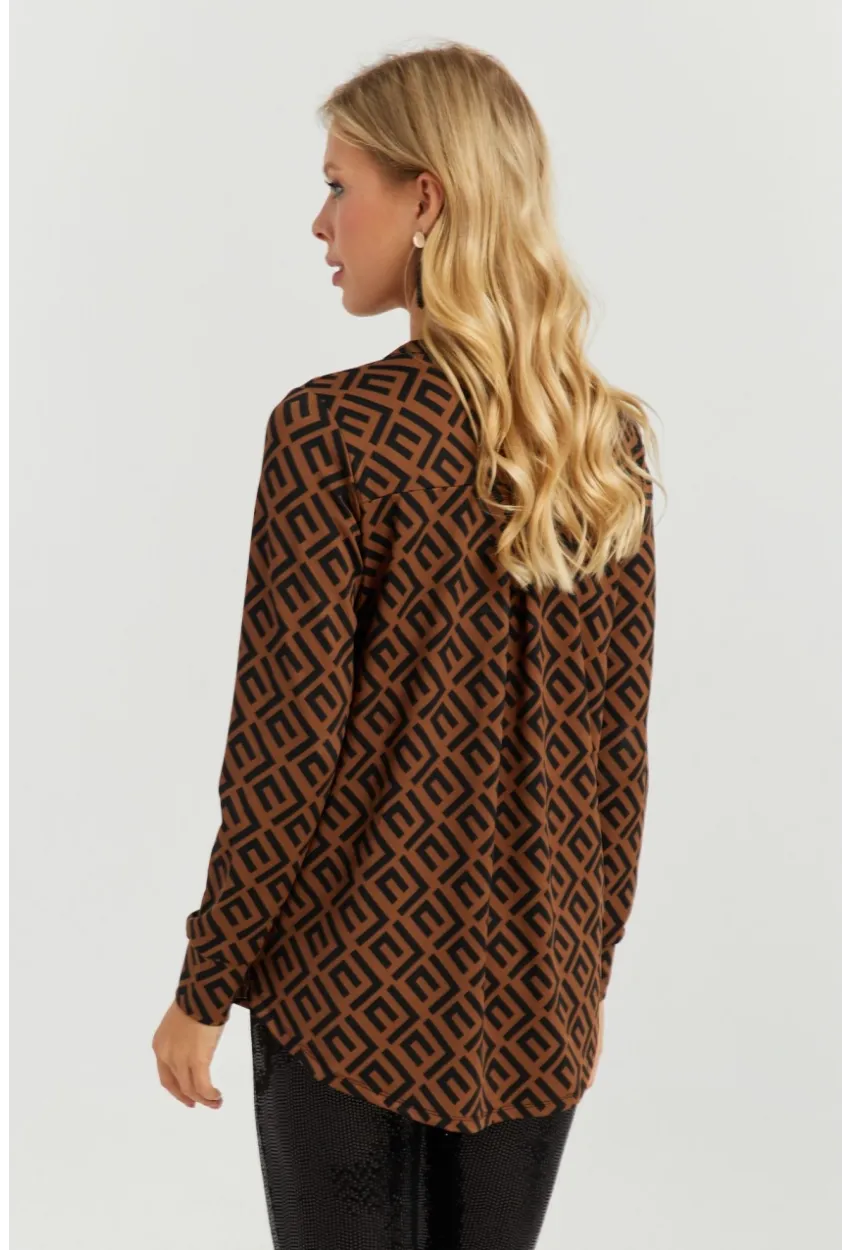 Kadın Camel-Siyah V Yaka Bluz AYD258