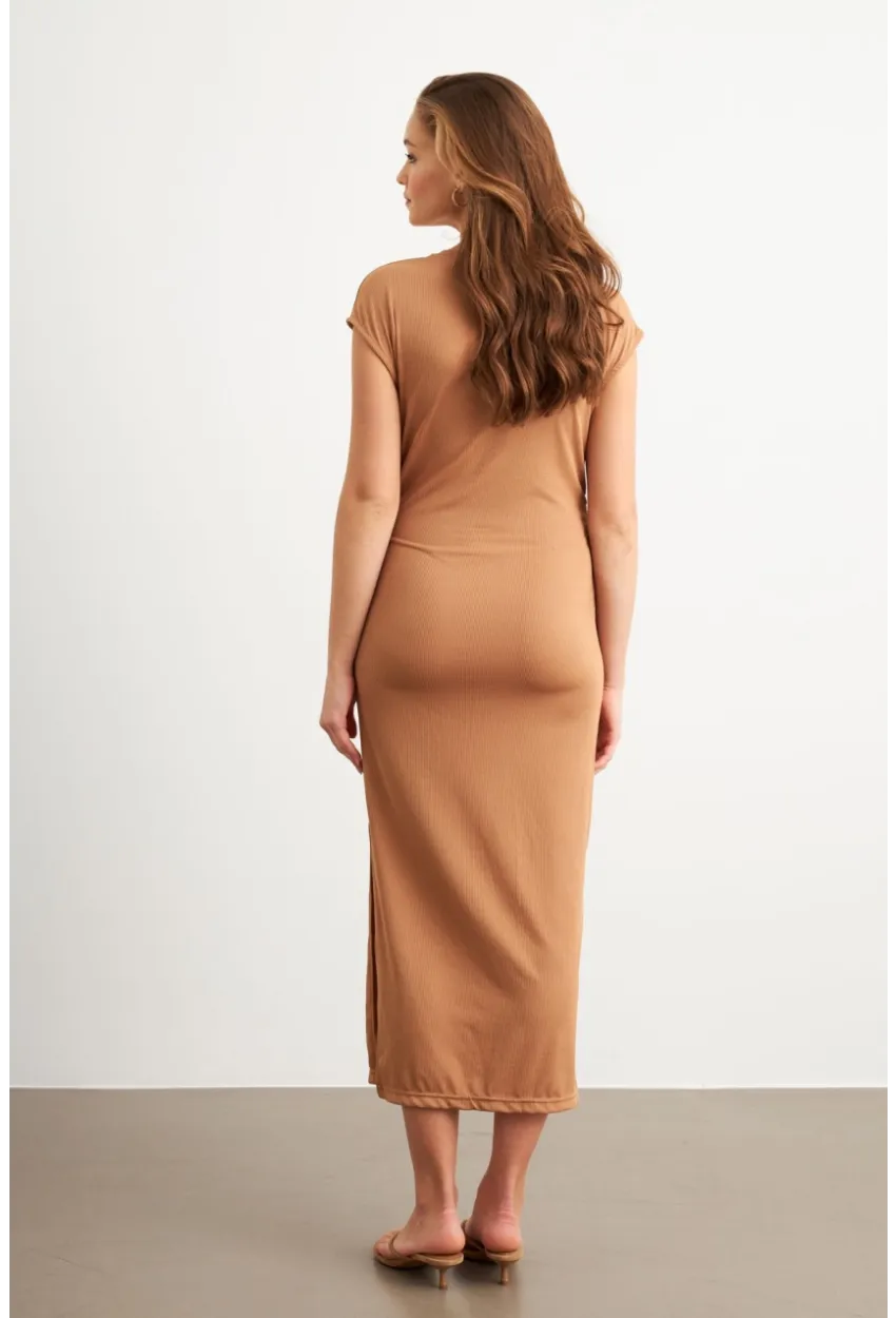 Kadın Camel Yanları Büzgülü Midi Elbise MK35