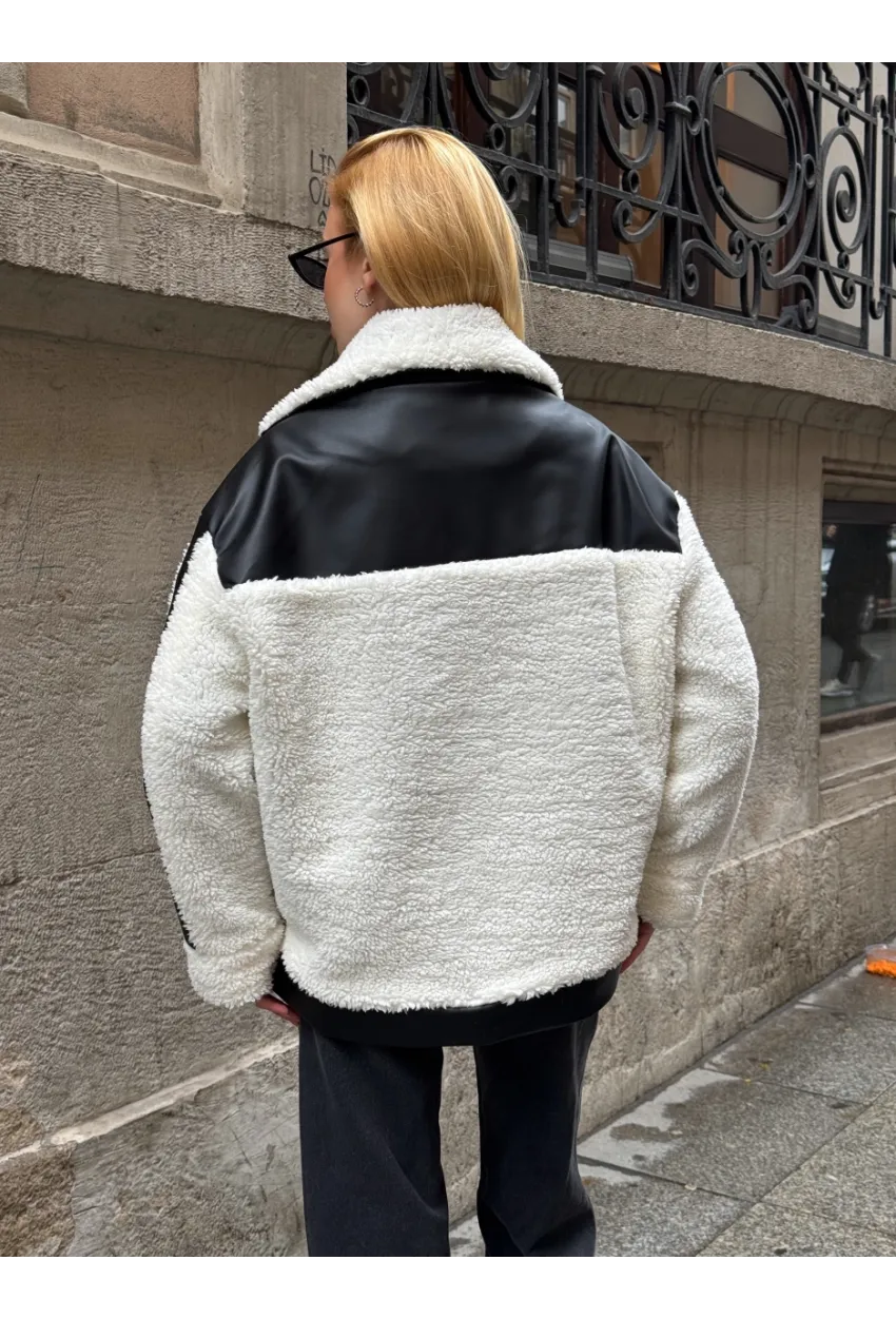 Kadın Deri Garnili Peluş Mont