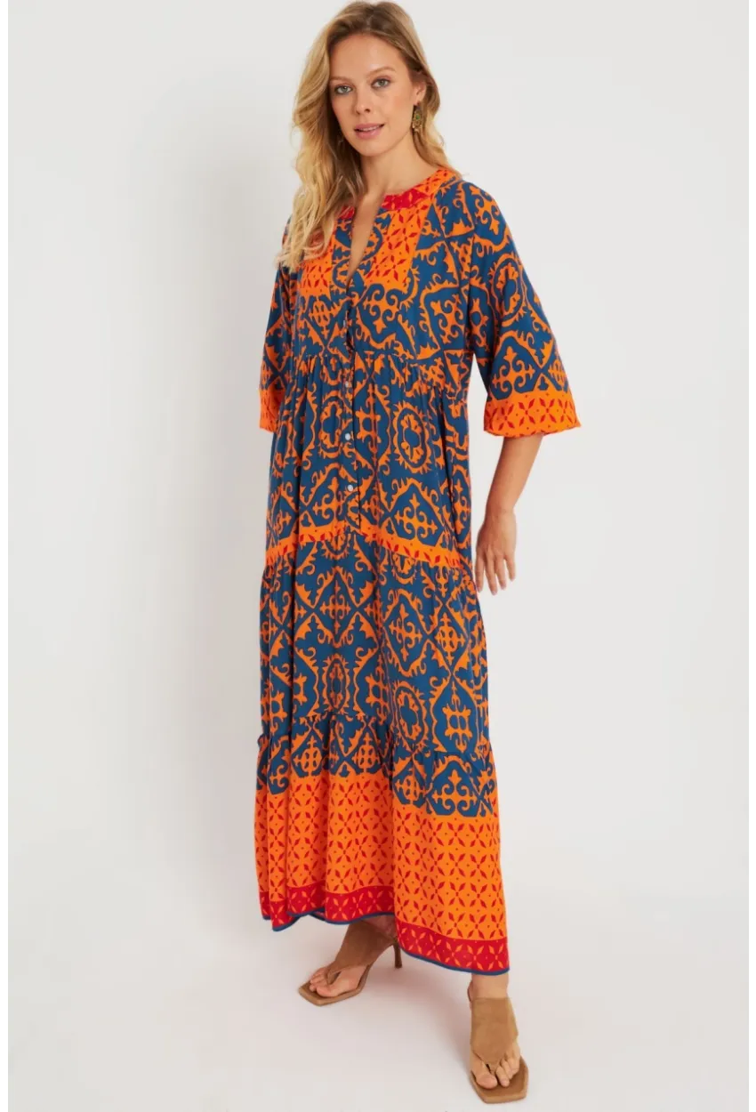 Kadın Desenli Salaş Maxi Elbise Multi Q981