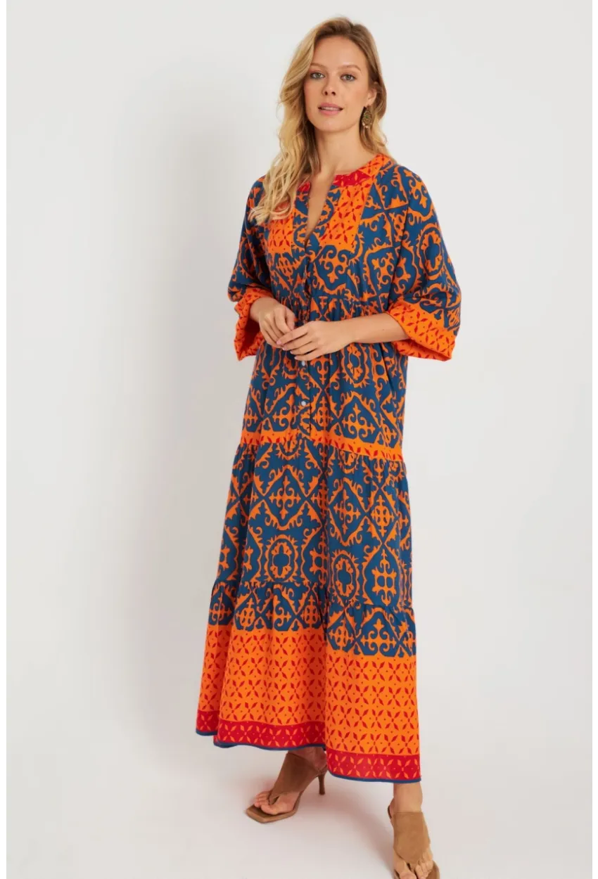 Kadın Desenli Salaş Maxi Elbise Multi Q981