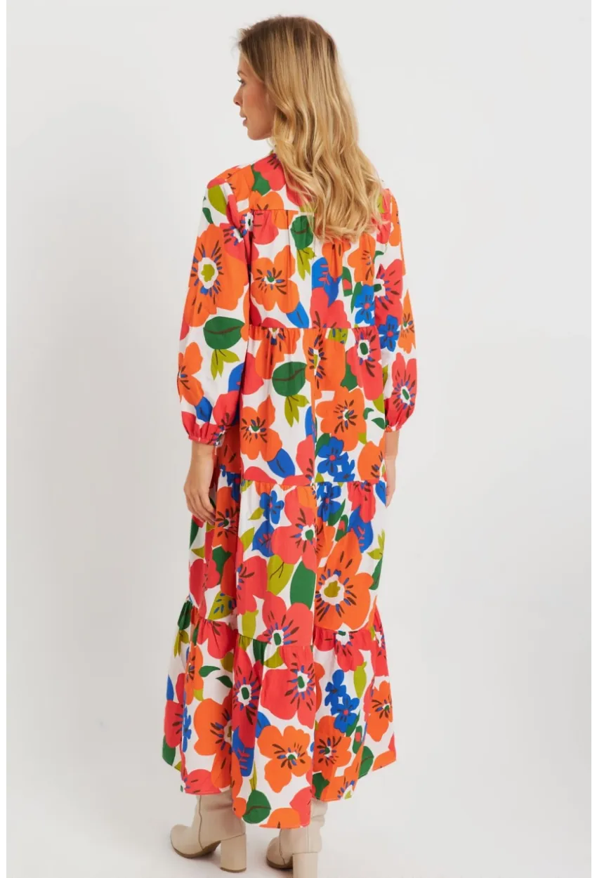 Kadın Desenli Salaş Mini Elbise Turuncu ASH23046