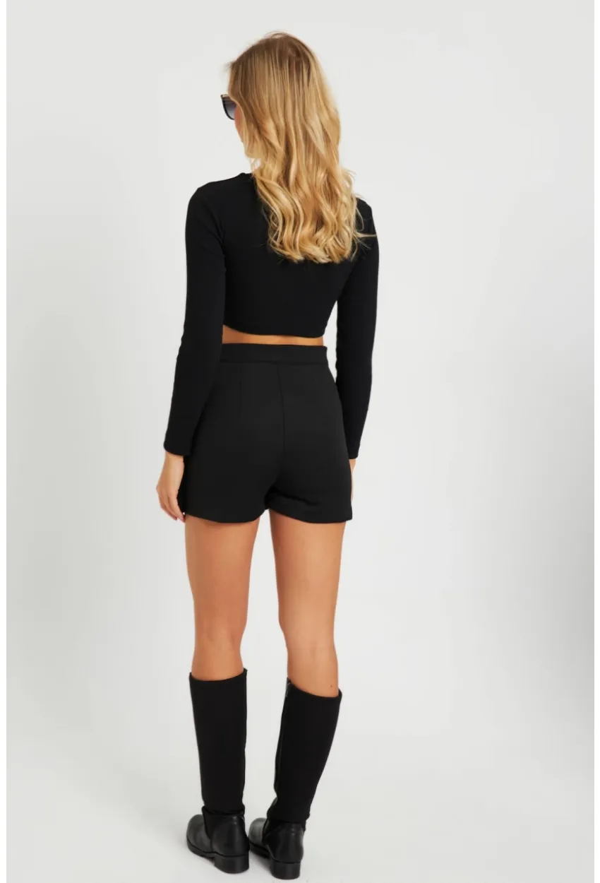 Kadın Düğme Detaylı Şort Etek Siyah KED0051