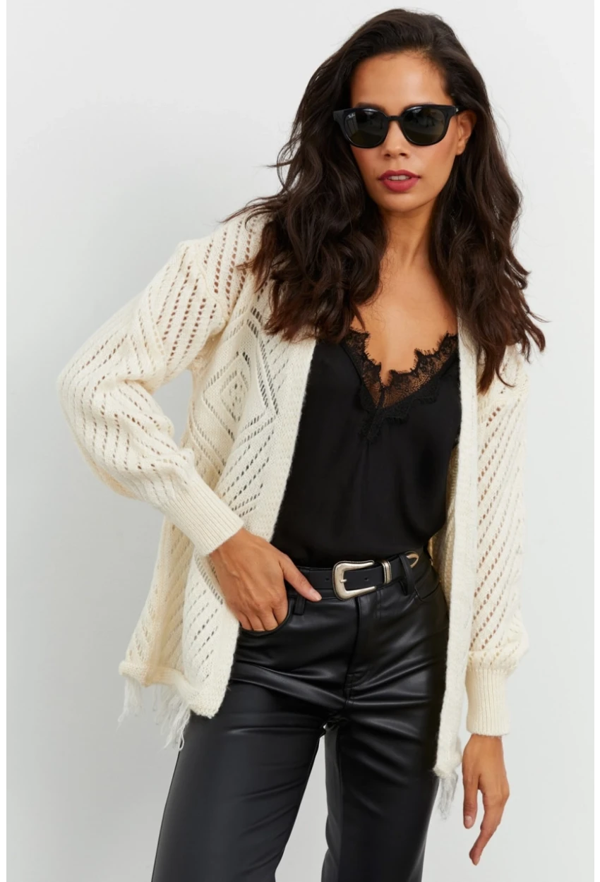 Kadın Ekru Ajurlu Hırka YV104-90